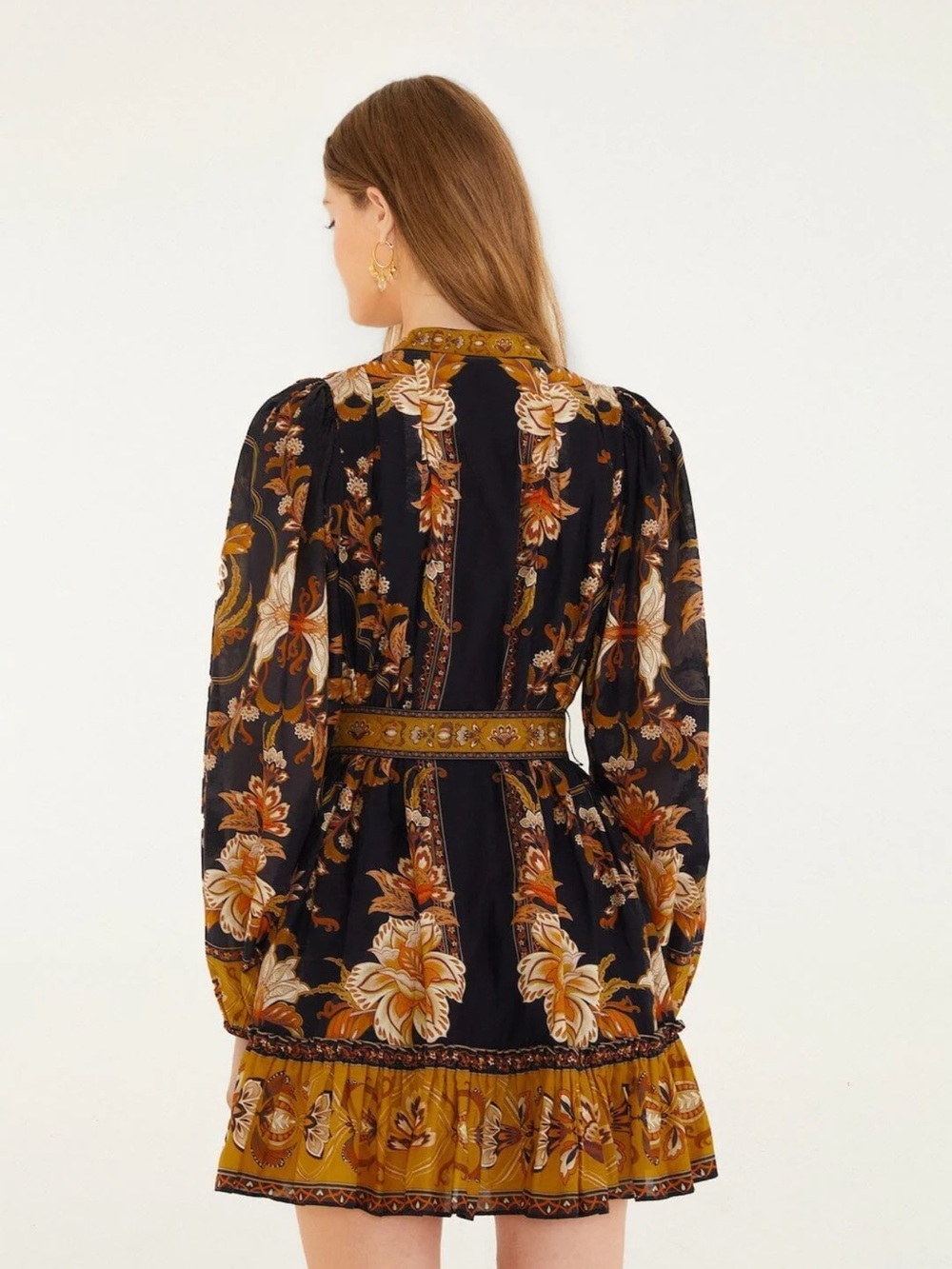 Farm Rio black majestic garden beaded long sleeve belted mini dress L new - Picture 3 of 4